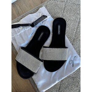 VICTORIAS SECRET EMBELLISHED VELVET SLIDES SLIPPERS RHINESTONES BLING L - New